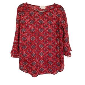 Van Heusen Red/Maroon/Multi Floral Top Pullover 3/4 Bell Sleeve Women's Size XS